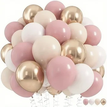 Macaron Pink Retro Sand Weiß Champagner Goldene Luftballons Set für Geburtstag, Party, Hochzeit, Valentinstag
