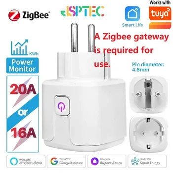 Tuya ZigBee Smart Plug 20a EU Smart Socket mit Strom überwachung Timing-Funktion Sprach steuerung über Alexa