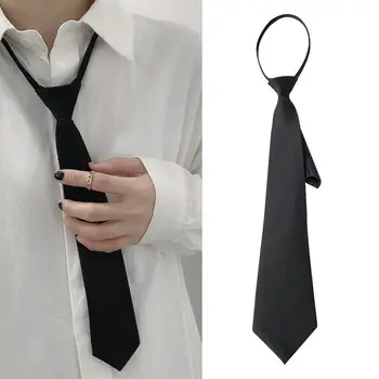 Unisex Schwarze Schlichte Clip-On-Krawatte Sicherheitskrawatte Uniform Hemd Anzug Krawatten Steward Matt