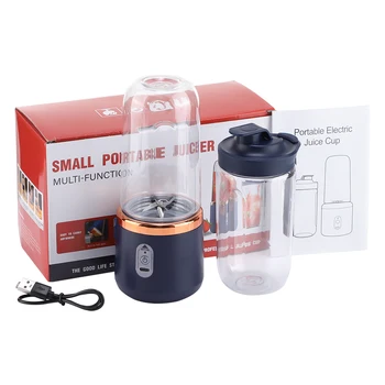Elektrischer Entsafter-Becher mit 6 Klingen und 2 Tassen für Reisen, tragbarer Entsafter-Mixer, USB-Aufladung
