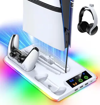 PS5/Slim/Pro Kühlständer mit LED-Controller-Ladestation, 3-Gang-Lüfter für PlayStation 5-Konsolenzubehör