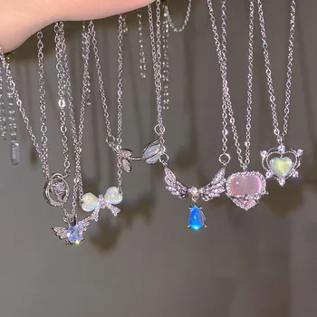 Y2K Kristall Bogen Engel Flügel Herz Anhänger Halskette Für Frauen Süße Cool Girl Schlüsselbein Kette Trendy