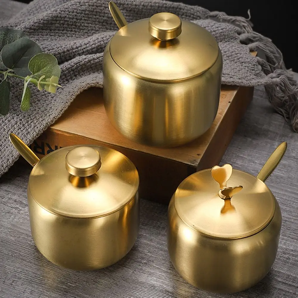 Gold Silber Zucker dose mit Löffel Deckel Edelstahl kleiner