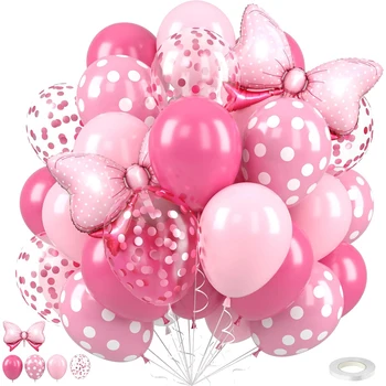 12 Zoll rosa Schleifenballons, heiße rosa Rose Punkte Schleife Folienballon (31 Stück)