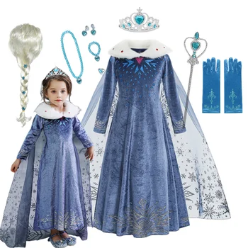Elsa Kleid für Mädchen Prinzessin Geburtstag Party Winter Kostüm Kinder Cosplay Frozen Abend Langarm Kleidung