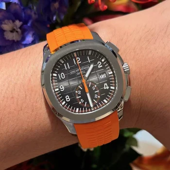 Specht & Söhne New Classic 5167 Herrenuhr, orange Farbe, Saphirglas, Kautschukarmband, Sport-Quarzuhren