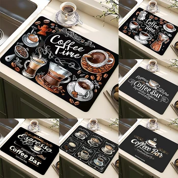 Klassische Kaffee-Design-Abtropfmatte, weiches Gummi, rutschfest, saugfähig, Polyester, schmutzabweisend