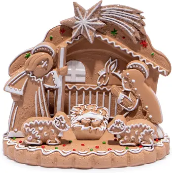 Krippe mit Lebkuchenmotiv, Weihnachtsdekoration, Figuren für die Feiertagsanzeige, Weihnachtsfeierdekoration