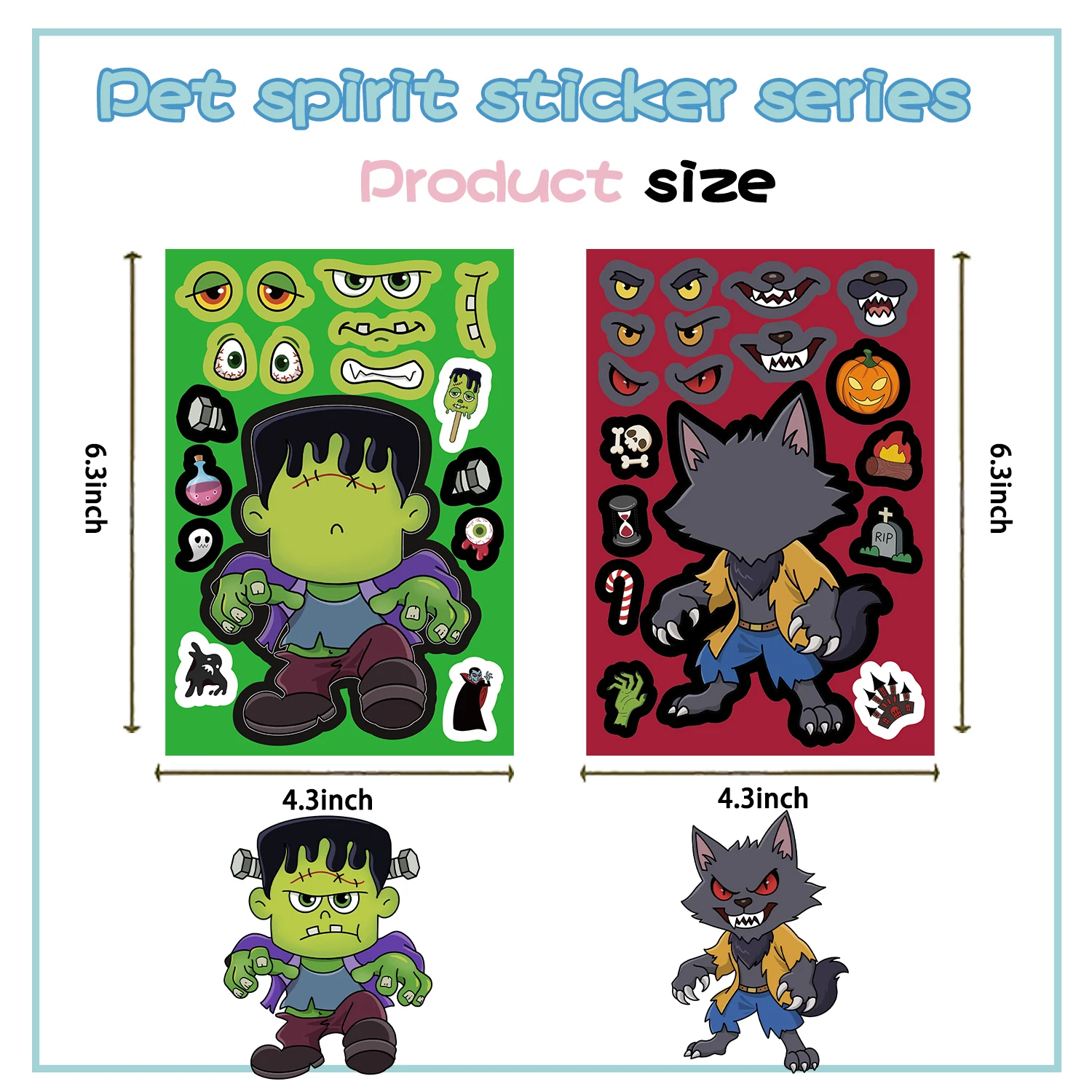 32 Blatt Halloween Make a Face Puzzle PVC Aufkleber Kinder – Bild 3