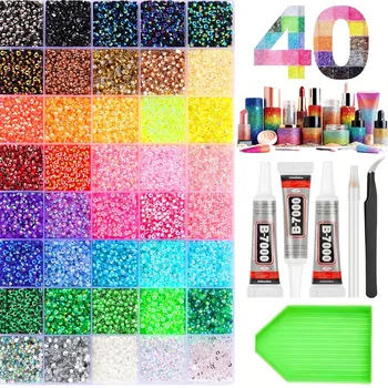 40 Farben 3MM Deko-Set, Strass für DIY-Basteleien, Schuhe, Nägel & Make-up-Dekoration