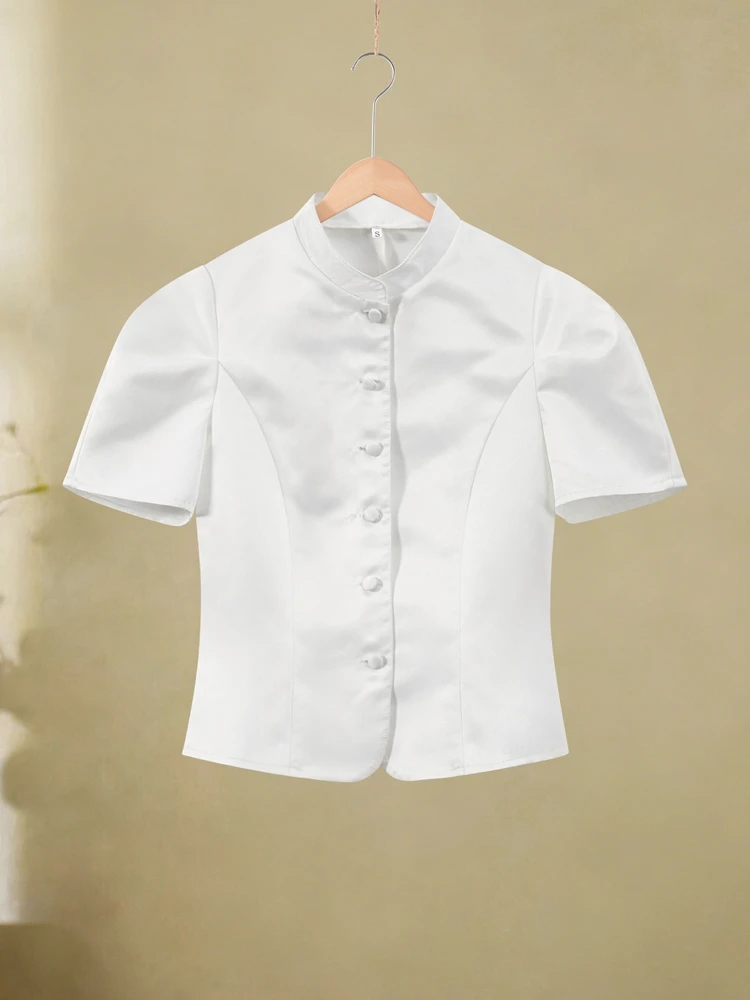 Elegante Damen-Bluse mit Rundhalsausschnitt, Kurzen Ärmeln – Bild 6