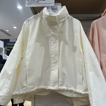 Winddichte Stehkragenjacke für Damen, Outdoor, lässig, mit Kapuze, dünner Mantel