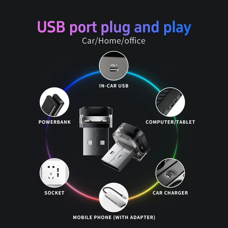 1x Auto USB Led Licht stimmung lampe Plug & Play Universal – Bild 6