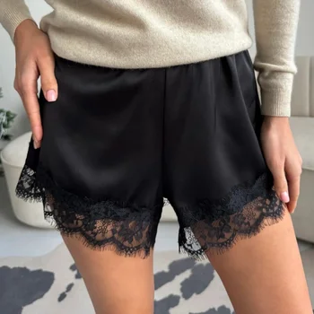 Frauen Herz Druck Spitze Satin Shorts Seide Y2k Elastische Taille Mini Shorts Coquette Ästhetische Boxer Slip