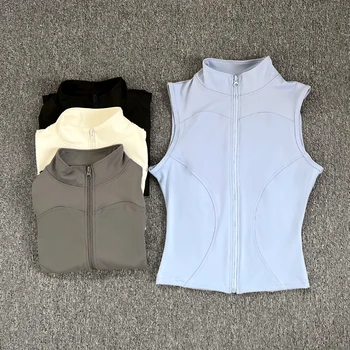 Damen Slim Fit Sport ärmelloses Top schnell trocknend elastisch Stehkragen Yoga Fitness Kleidung Sommer
