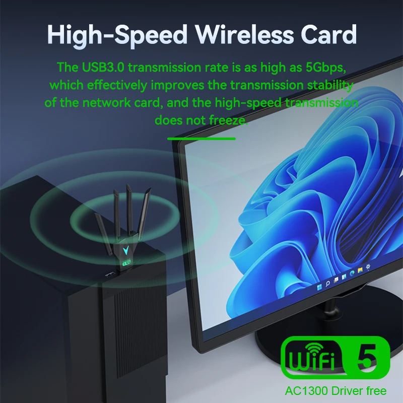 Dualband 1300 MBit/s WLAN-USB-Adapter 2,4g/5GHz WLAN-Dongle – Bild 6