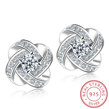 Ohrringe aus 925er-Sterlingsilber für Damen, Sterling-Silber-Schmuck, Zirkonia, ewiges Herz, gedrehte
