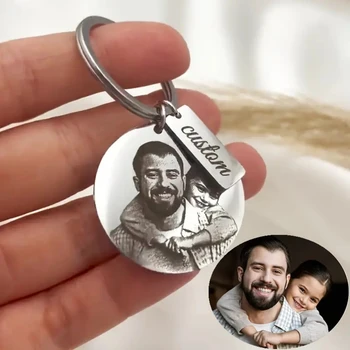 Personalisierter Foto-Schlüsselanhänger Gravierter Edelstahl-Porträt-Schlüsselanhänger Runder Individueller