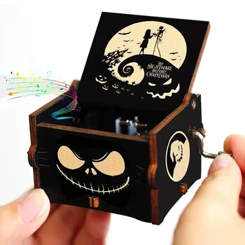 Der Albtraum vor Weihnachten Holz-Spieluhr mit Handkurbel, antike gravierte Spieluhr, Geschenkbox
