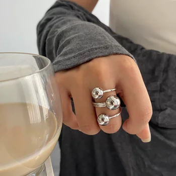 Übertreibung Punk Metall Persönlichkeit Unregelmäßige Drei-schicht Design Ball-Form Ringe für Frauen Mode