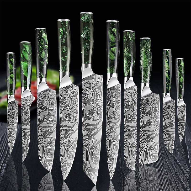 Küchenmesser Chef Japanisches Messer Laser Damaskus Muster