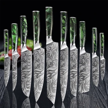 Küchenmesser Chef Japanisches Messer Laser Damaskus Muster Messer Geschnittenes Fleisch Obst Brot Gemüse