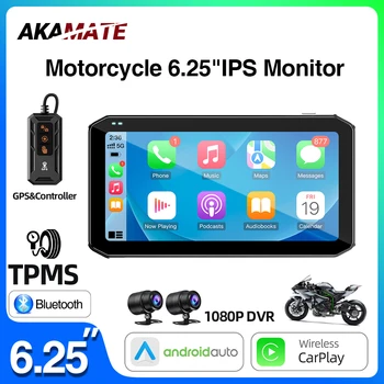 6,25 zoll Motorrad Monitor 1080P DVR Recorder Drahtlose CarPlay Android Auto Navigation Display GPS