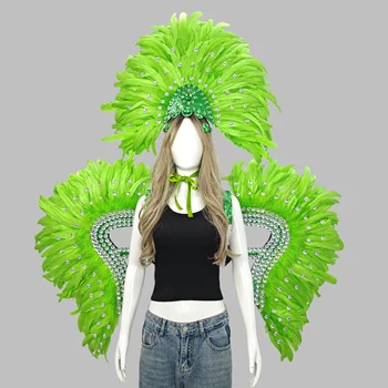 Karneval Eleganter Damen-Federkopfschmuck Flügel Zweiteiliges Rollenspiel-Set Laufsteg Halloween Maskerade