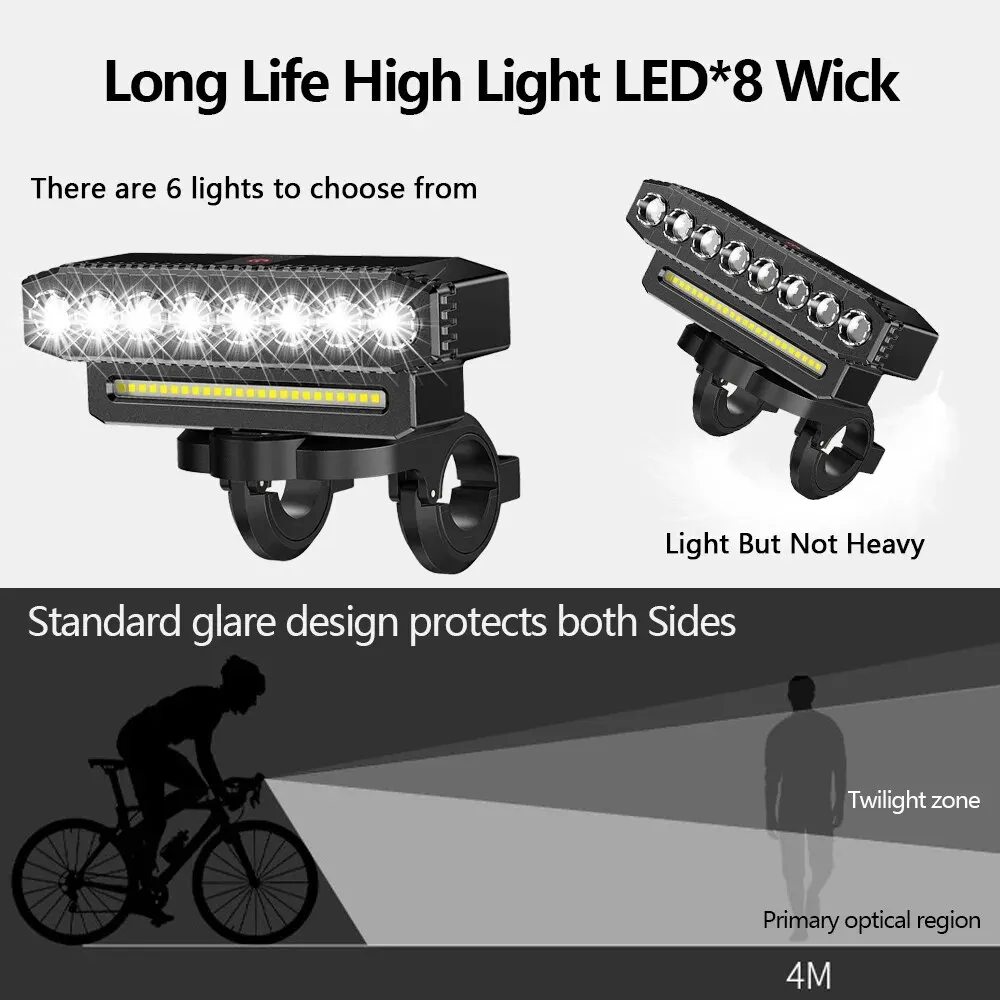 5/8 LED Fahrrad-Frontlicht, USB wiederaufladbar, 130 dB – Bild 4