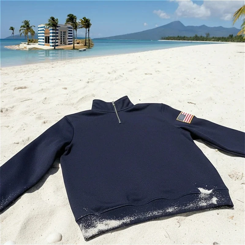 Y2K Retro Sweatshirt Ärmel-Stickerei US-Flagge Stehkragen