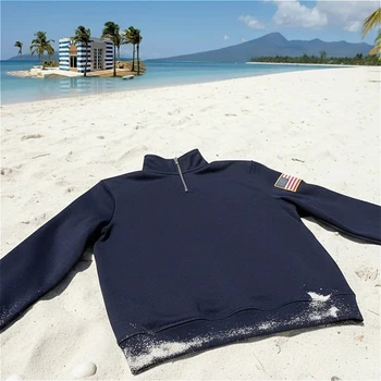 Y2K Retro Sweatshirt Ärmel-Stickerei US-Flagge Stehkragen Viertelreißverschluss Pullover Mode