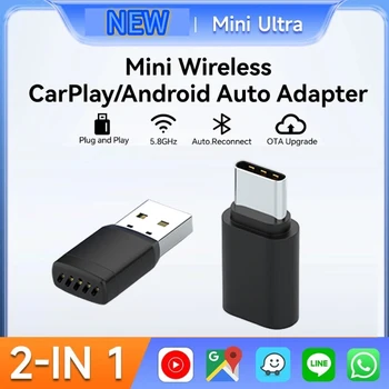 2-in-1 kabelgebundener zu kabelloser CarPlay-Adapter, Android Auto AI Box Play & Plug für OEM kabelgebundenes
