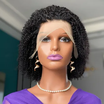 13x4 Lace Front Perücke Echthaar Afro Kinky Curly Kurze Bob-Perücken Brasilianisches Haar Lace Frontal
