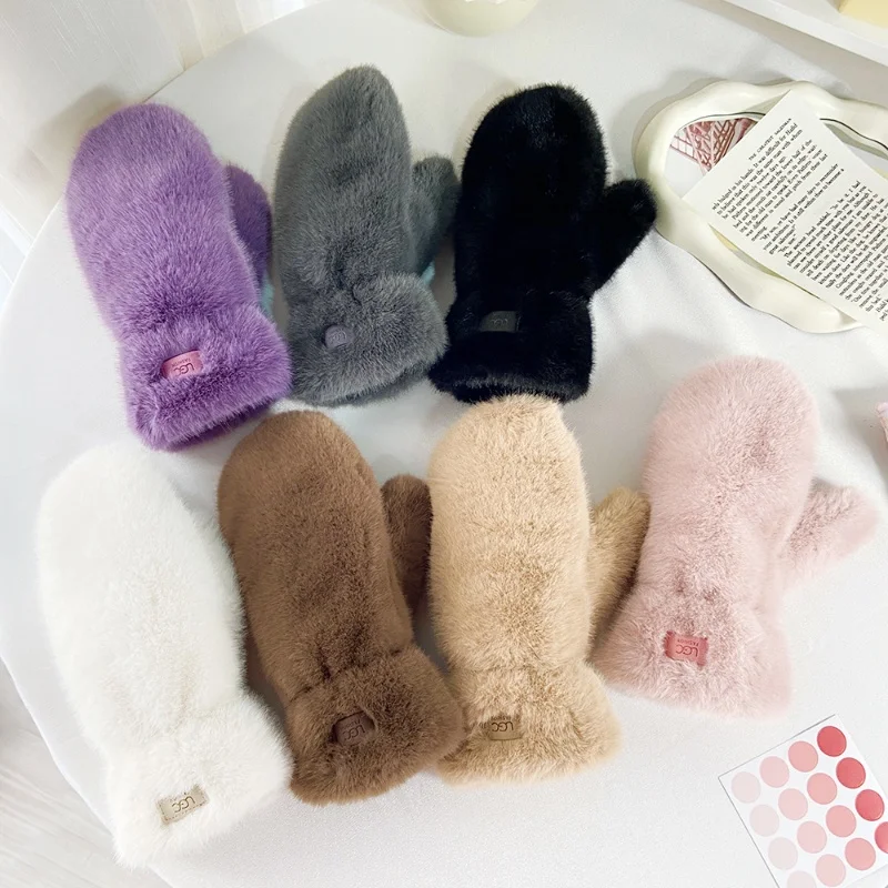Nachahmung Kaninchen Fell Handschuhe Frauen Winter Handschuhe – Bild 4