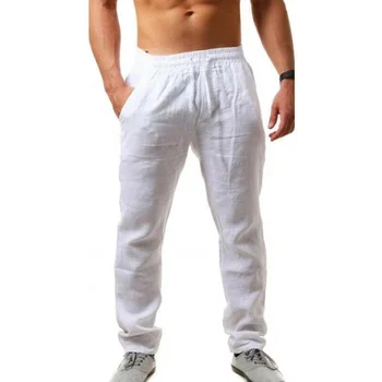 Männer Baumwolle Leinen Hosen Männlichen Herbst Neue Atmungsaktive Einfarbig Leinen Hosen Fitness Streetwear