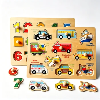 Baby Holzpuzzles Montessori Spielzeug 1 2 3 Jahre Kleinkindspielzeug Handgreifbrett Alphabet Zahlenkognition