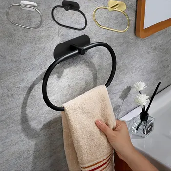 Edelstahl Handtuchhalter Selbstklebende Badezimmer Handtücher Rack Schwarz Washhand Kleiderbügel Ring Schiene