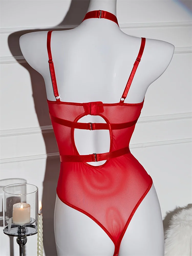 Damen-Bodys aus Mesh-PU-Leder, ärmellos, Neckholder – Bild 6