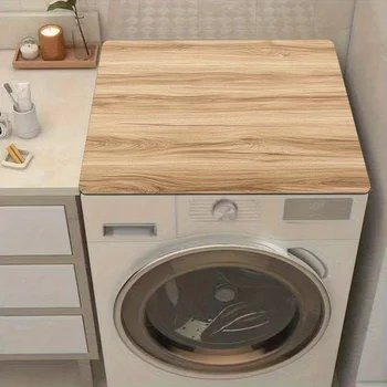 Helle Waschmaschinenabdeckung mit Holzmaserung und saugfähig - rutschfeste, schnell trocknende