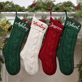 Benutzerdefinierte Weihnachtsstrumpf Weihnachten gestrickte Strümpfe mit Namen Urlaub Dekor Geschenk