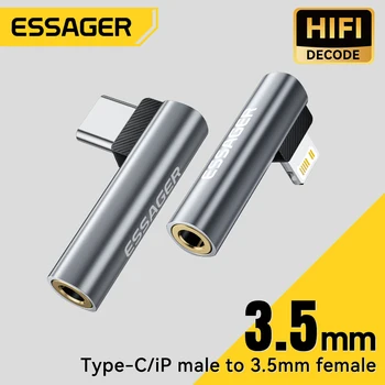 Essager L-förmiger Typ-C-auf-3,5-mm-Klinken-Audio-Adapter für iPhone 16 15 Samsung Lightning