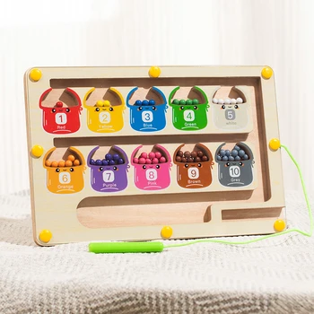 Montessori-Spielzeug für Kleinkinder, 2-in-1, magnetisches Farb- und Zahlenlabyrinth aus Holz