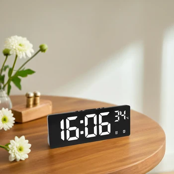 Digitaler Wecker, Reiseuhr mit Temperatur, Tischuhr, großes Display für Schlafzimmer, Büro, Küche