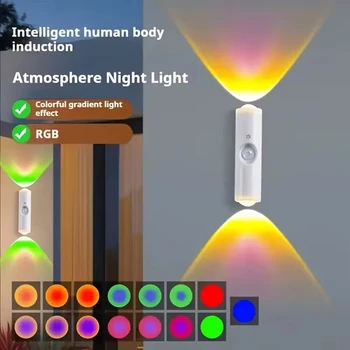 LED Nachtlichter Doppelkopf Sonnenuntergang Wandleuchte Bewegungsmelder RGB Umgebungslicht Magnetische USB