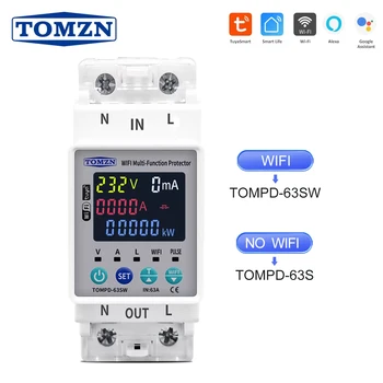 TOMZN 2P 63A 110V 220V Smart Life WIFI-Schalter mit kWh-Messung, Leistungsschalter mit Timer, Spannungs