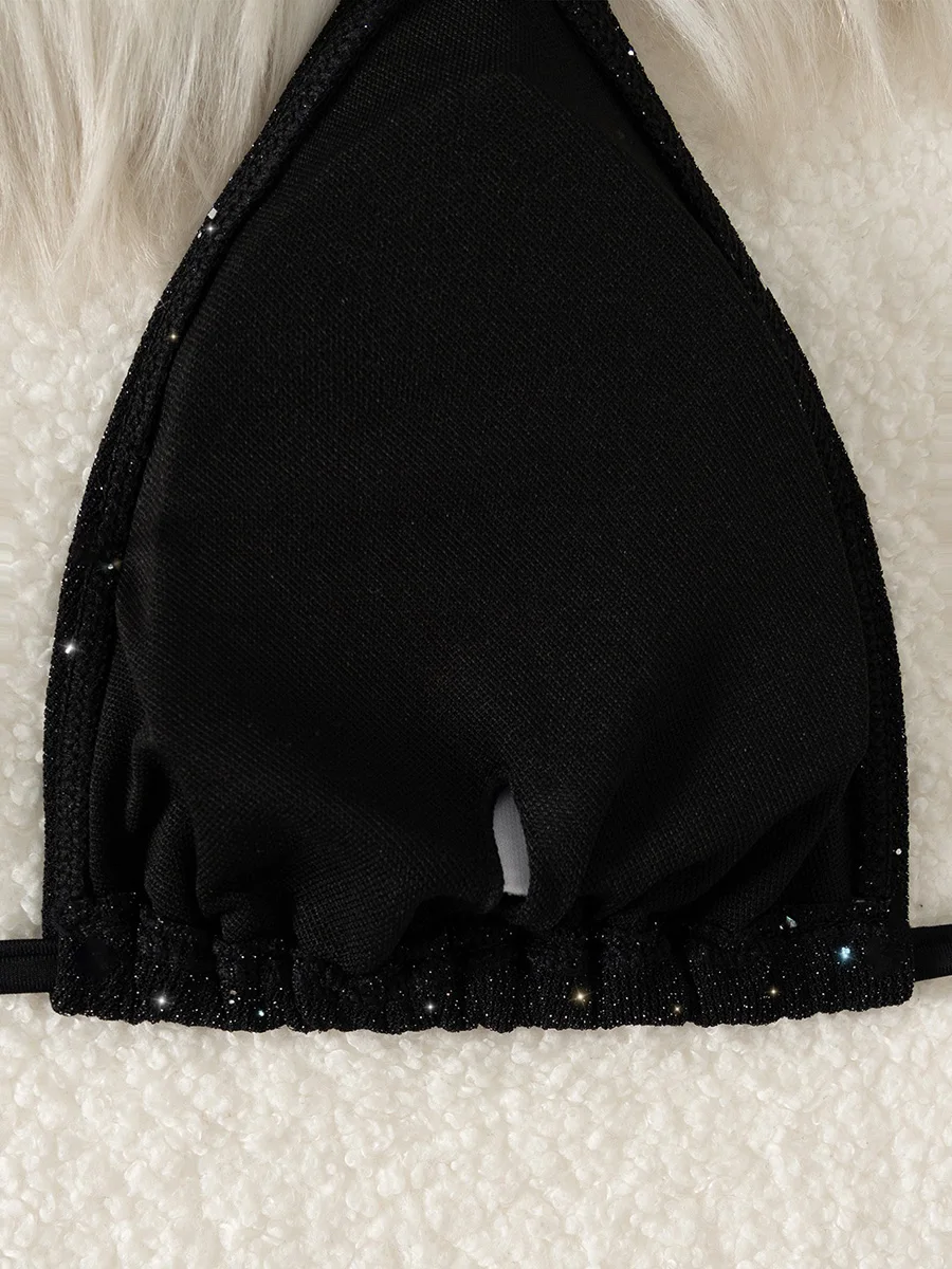 Glänzender funkelnder Neckholder-Riemchen-Bikini 2025, hoch – Bild 5