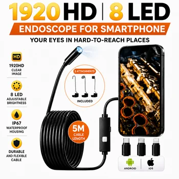 Dual-Port-Endoskopkamera für iPhone iOS Android 1920P HD 3-in-1-Endoskop, wasserdicht, Inspektionswerkzeuge