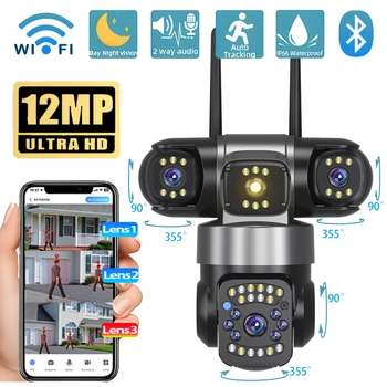 WiFi-Überwachungskamera IP 12MP 6K Externe Außenüberwachung CCTV Dreifachobjektive Dreifachbildschirme