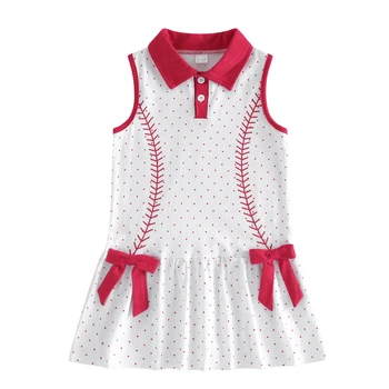 A-Linien-Kleid für Mädchen, ärmellos, Umlegekragen, Punkte-Print, Partykleid, Sommerkleid