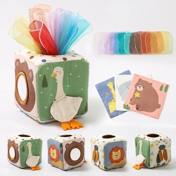 Montessori Tücher Spielzeug Magische Baumwolle Tier Tissue Box Kinder Finger Übung Tuch Beschäftigt Box